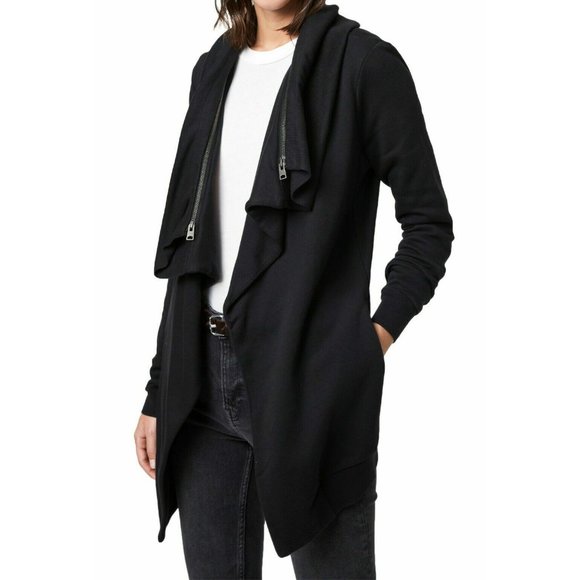 All Saints Sweaters - All Saints Dahlia Sweatshirt Cardigan Open Front Cotton Modal Black Medium